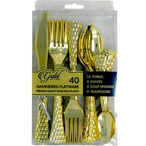 Gold Cutlery Combo Hammered 40pk