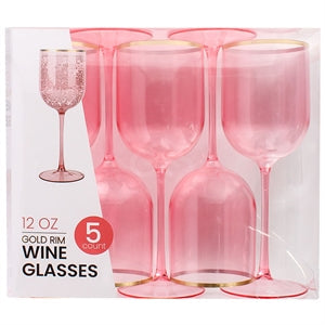Glasses Pink Gold Rim Wine 5pk