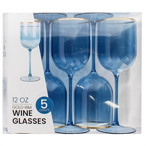 Glasses Blue Gold Wine 5pk