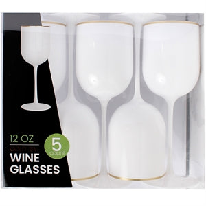 Glasses White Gold Rim Wine 5pk