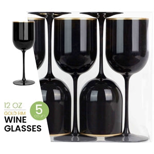 Glasses Black Gold Rim Wine 5pk