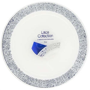 Plates Lace White Silver 6" 10pk